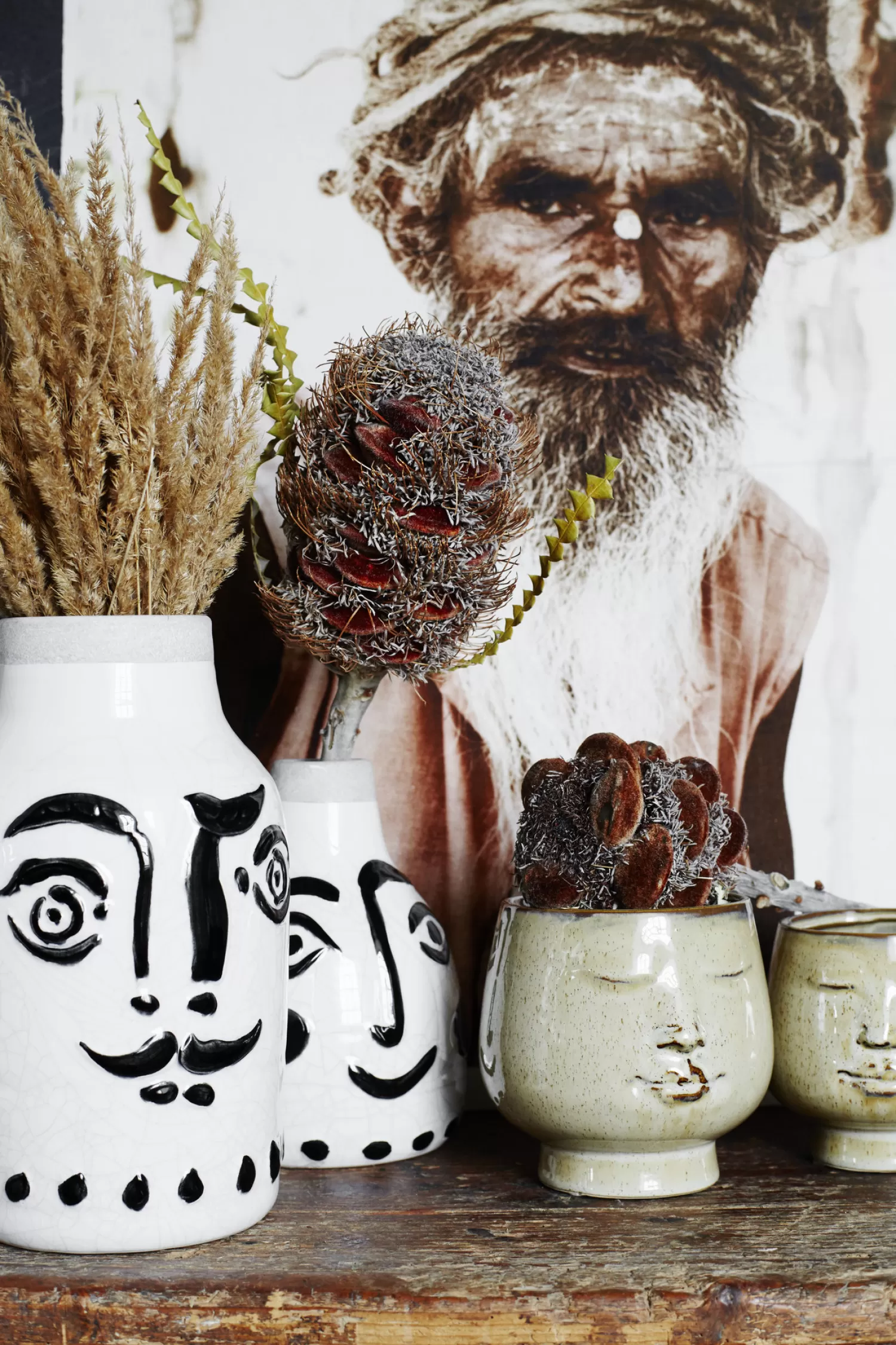 Shop Madam Stoltz Bloempot Met Gezicht Opdruk Creme/Brown