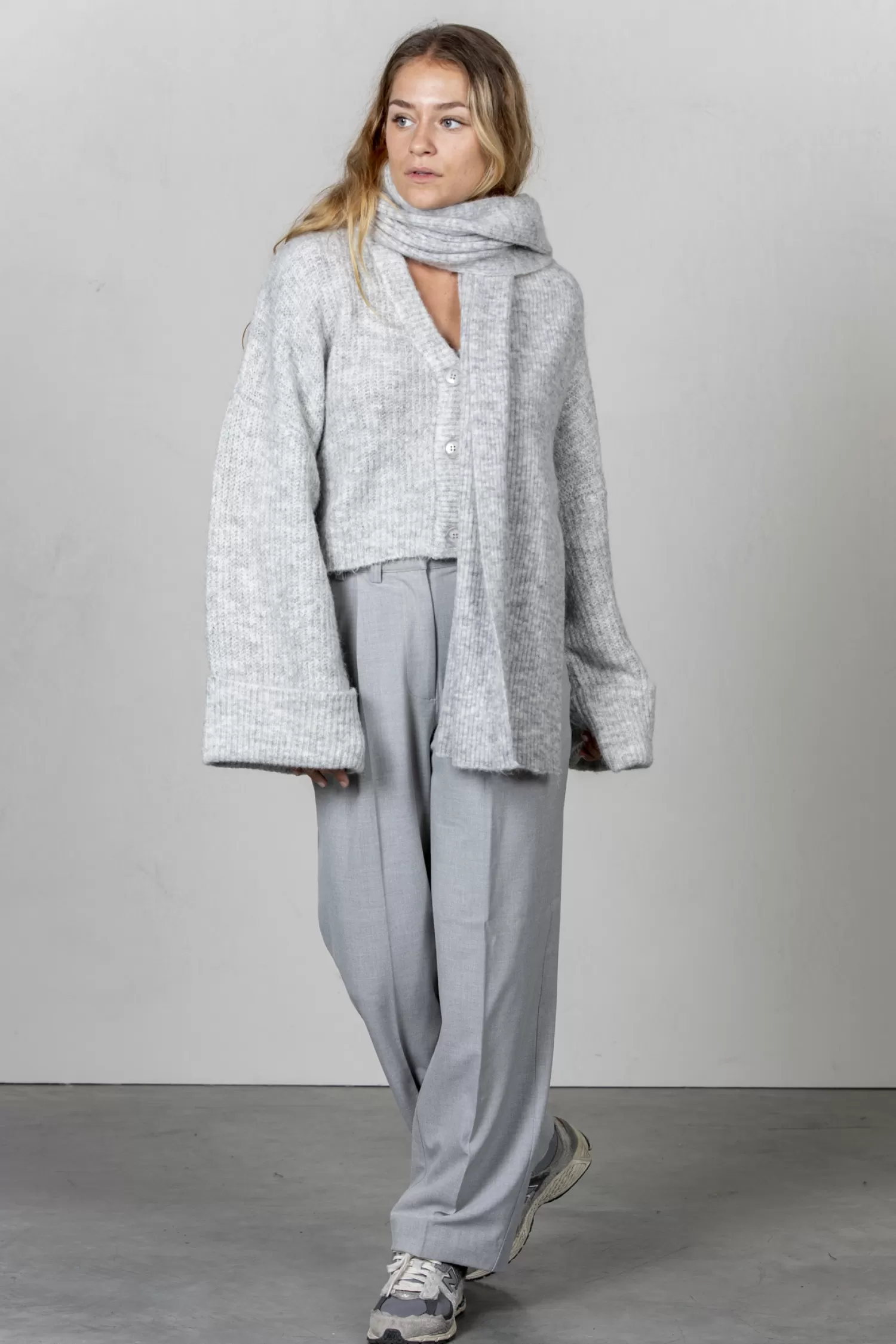 New Selected Gebreide Sjaal Lulu Linna Light Grey Melange
