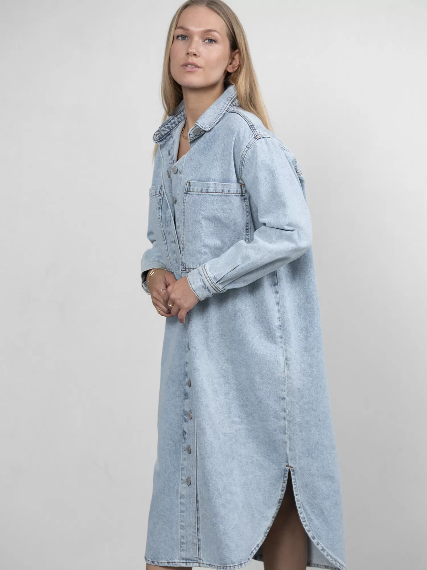 Outlet Les Soeurs Lange Denim Jurk Mel Light Blue Denim