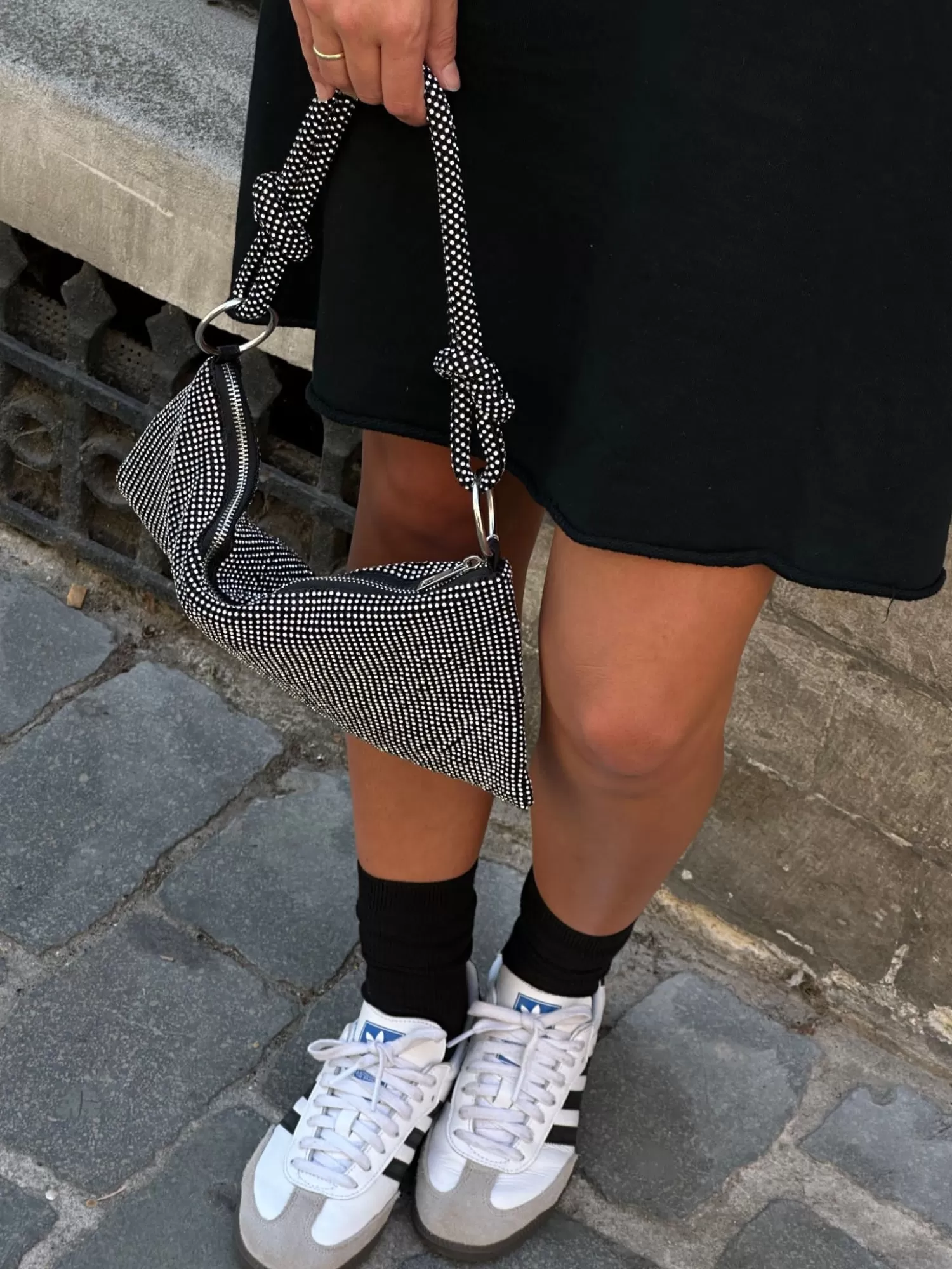 Hot Le Marais Schoudertas Yuna Black/Silver Strass