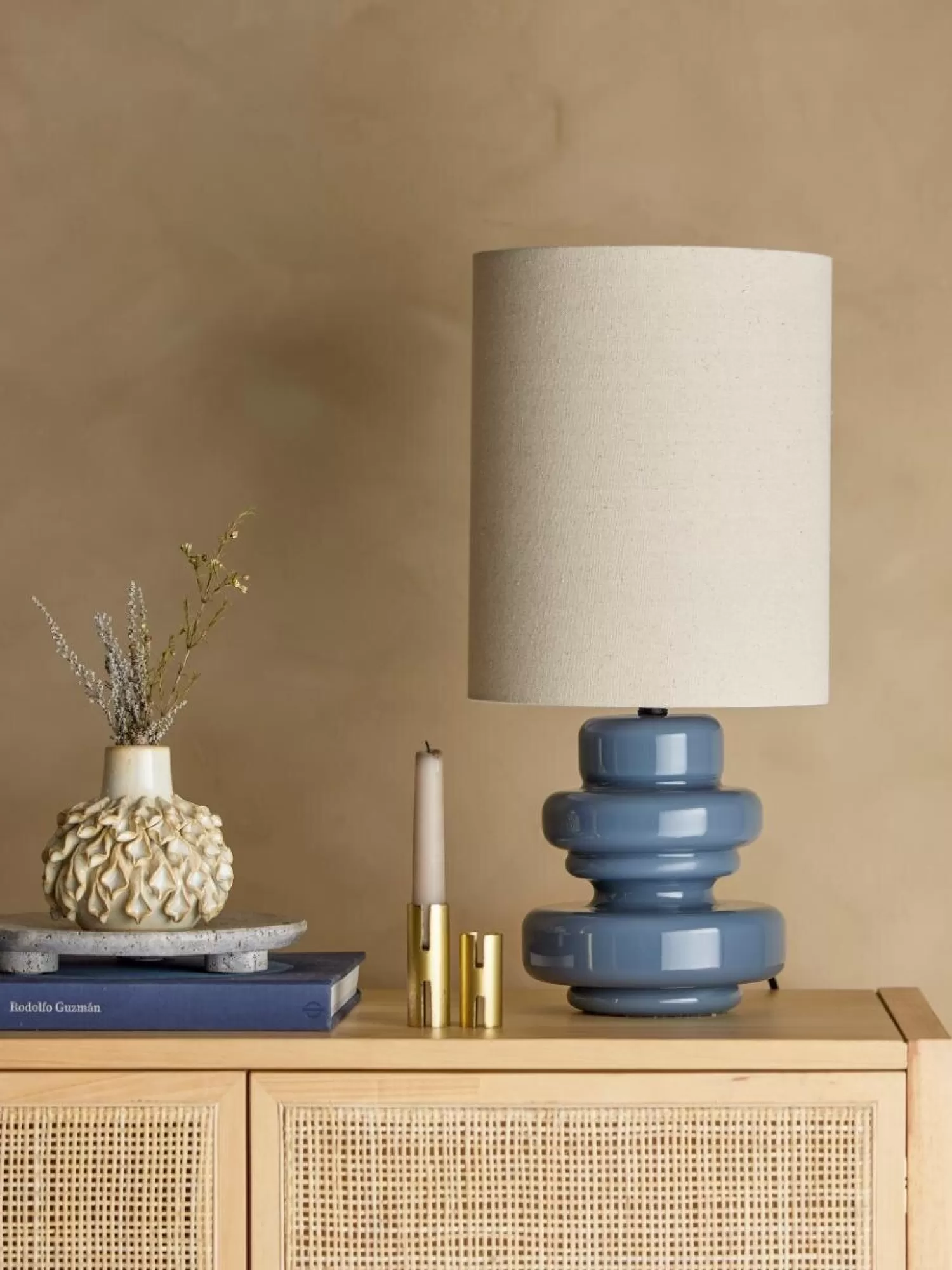 Clearance Bloomingville Tafellamp Fabiola Blue Glass