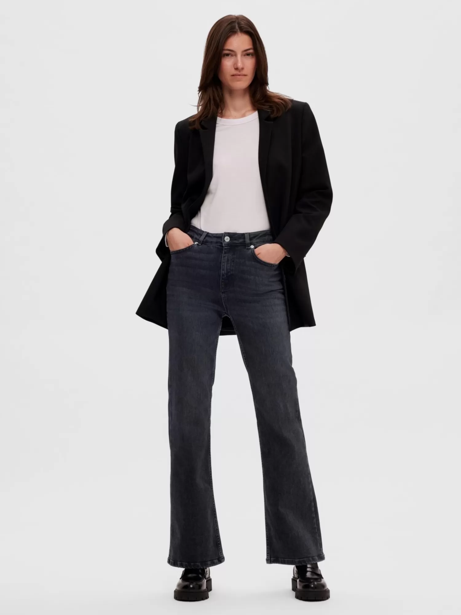 Outlet Selected Vervaagd Bootcut Jeans Tone Black Denim